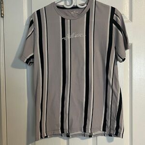 Hollister Gray Tee with Black and White Stripes